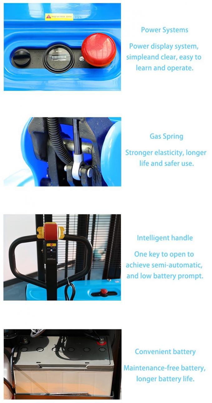 Yürüyüşçü Elektrikli Yüklemeci Forklift 1200kg Kapasite DC Motoru Straddle Forklift Yüklemeci 1