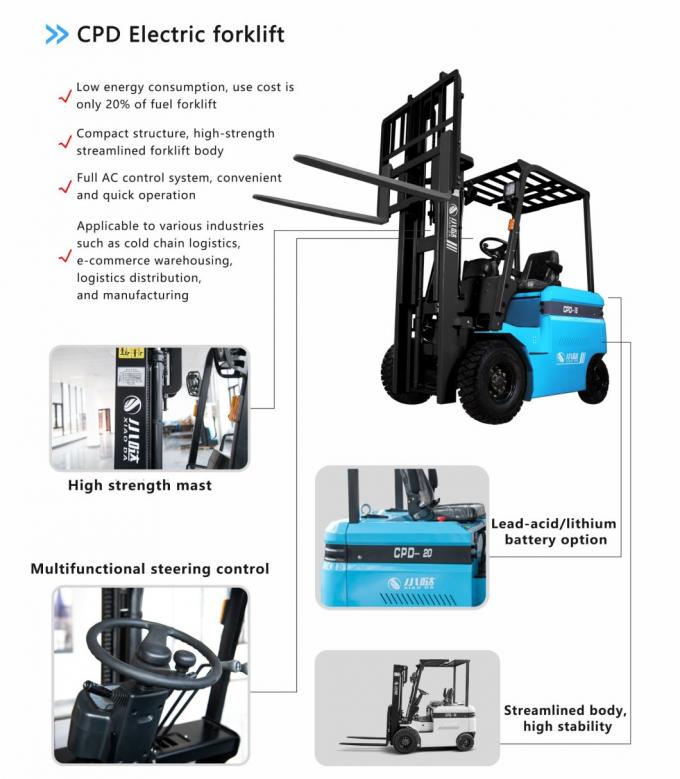 Lojistik Dağıtım Küçük Elektrikli Forklift Forklift kamyonet 3m Yükseklik 0
